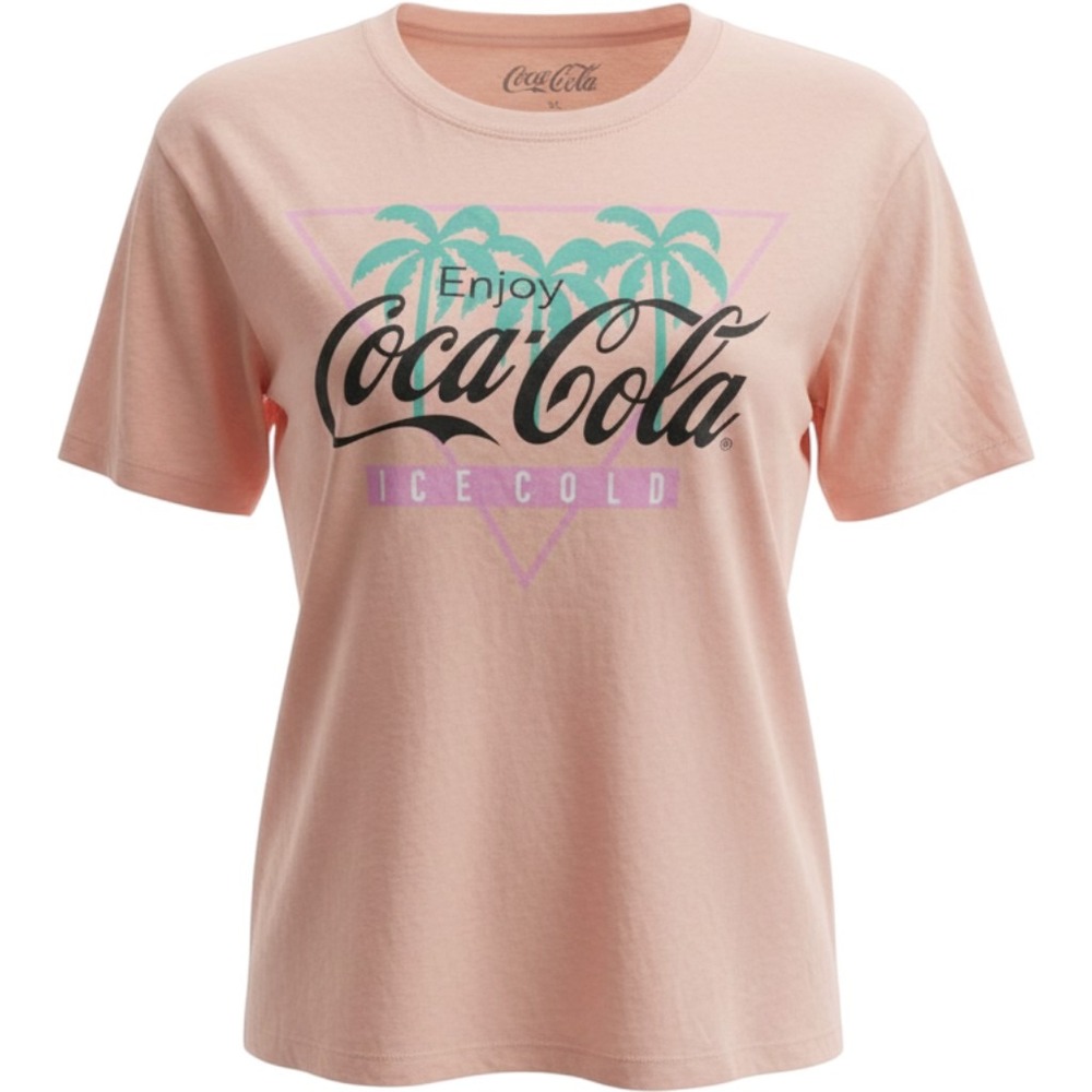 Coca-Cola Graphic T-Shirt XL Peach Pink Palm Tree Ice Cold Retro Mad Engine